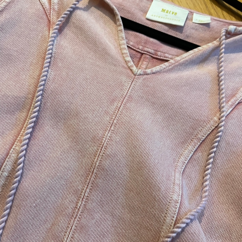 Anthropologie Maeve Long Sleeve Sweater Shirt Puff Shoulder Pink Sz XS Tie Neck - Picture 7 of 9